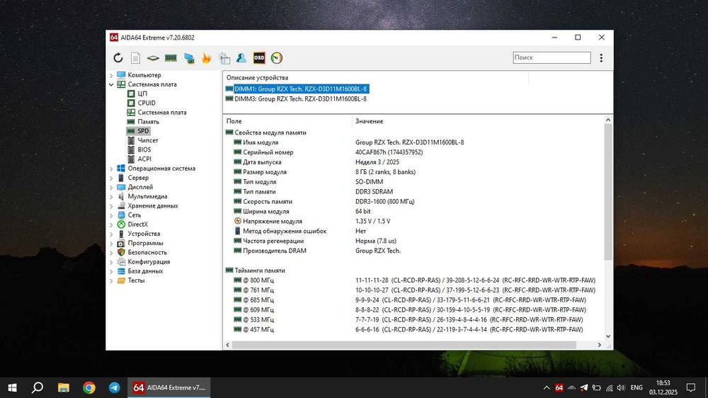 16Gb DDR3L [kit 2x8] RZX Fatality оперативная память для ноутбука