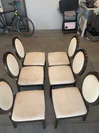 Krzesla drewniane  6 sztuk obicie bialy welur
