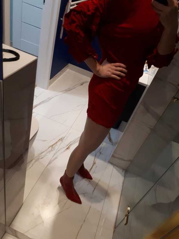 Sukienka mini czerwona imprezowa L H&M