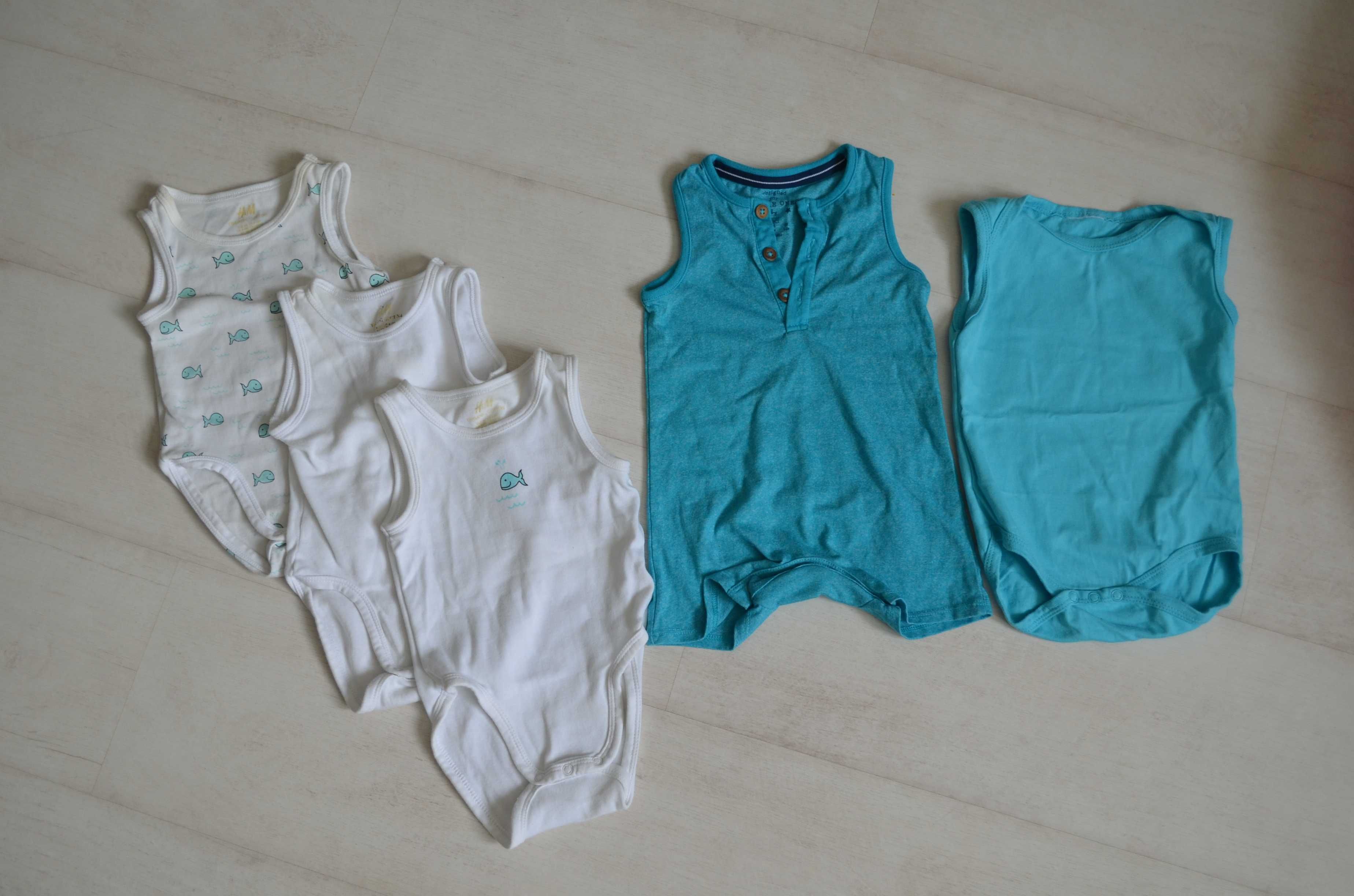 Body H&M 68 + ramper F&F 3-6m lato: (5 sztuk)