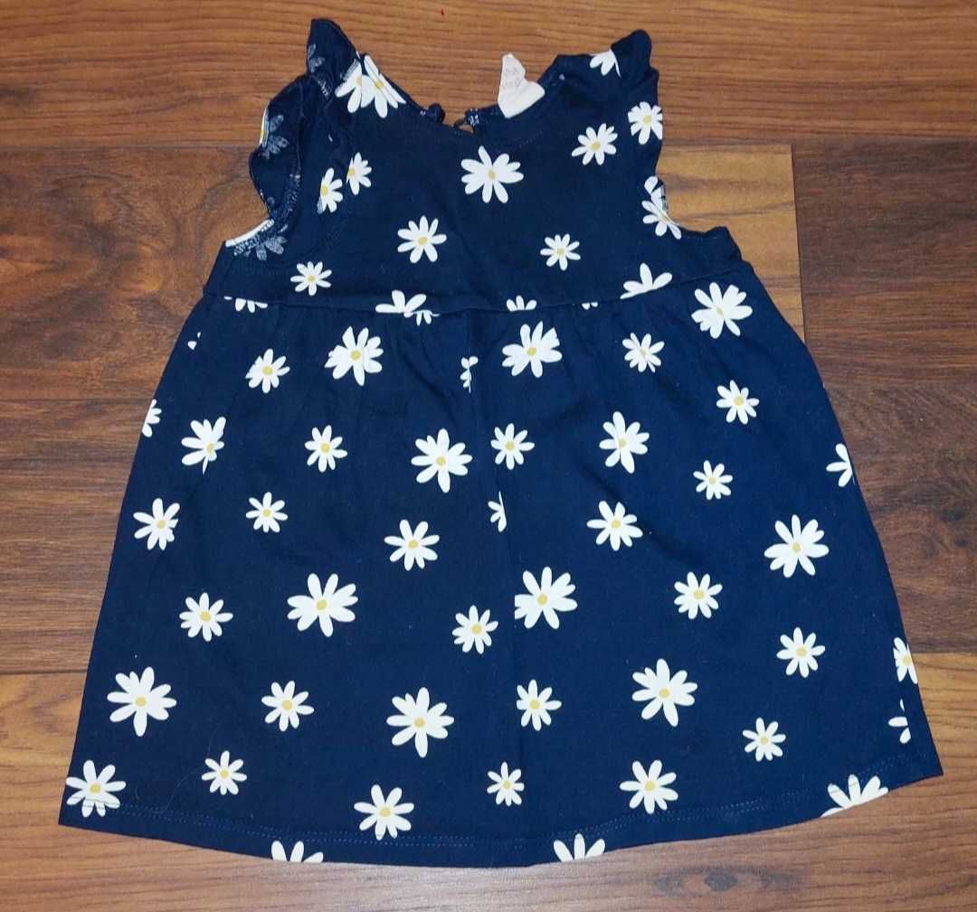 H&M Bawełniana sukienka, granatowa w kwiatki, rozmiar 68