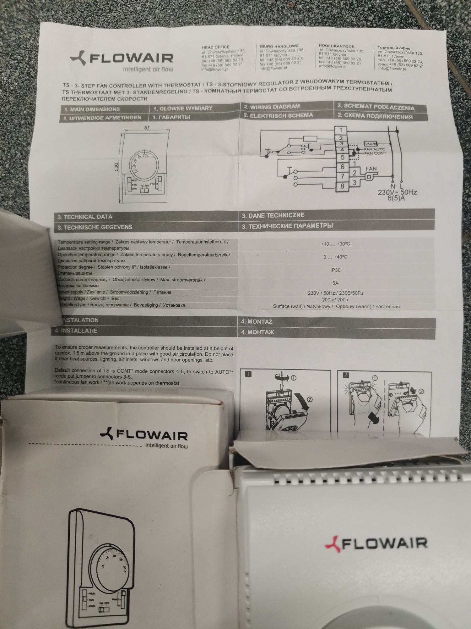 Flowair Regulator obrotów TS 3-stopniowy z termostatem - 10996