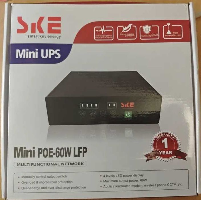 Mini UPS SKE POE-60W-LFP Міні ДБЖ для роутера/термінала PON (LiFePo4)