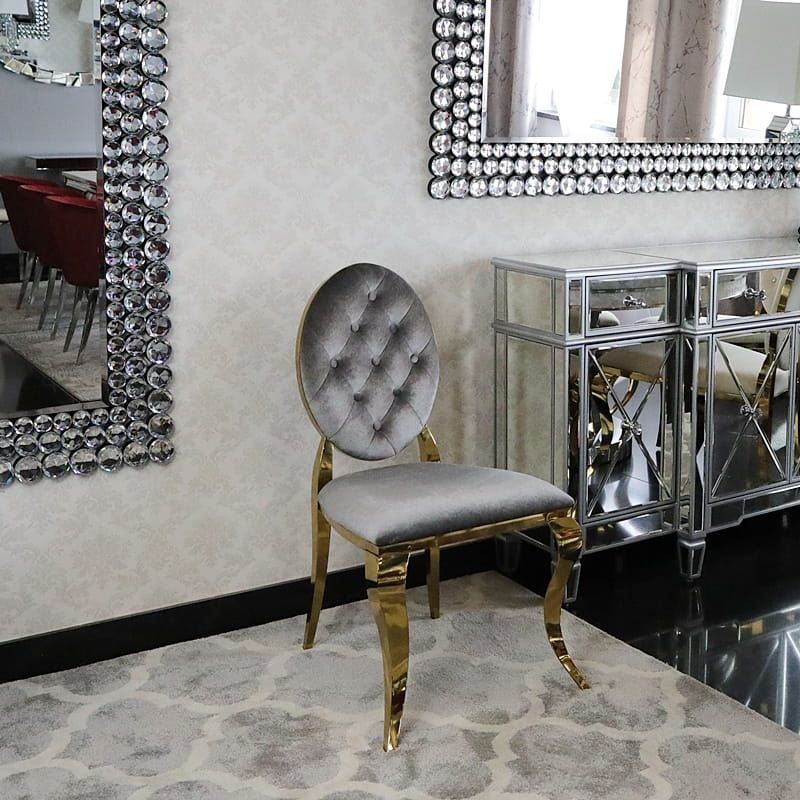 Krzesło Ludwik II Gold glamour Grey szare złote pikowane guzikami