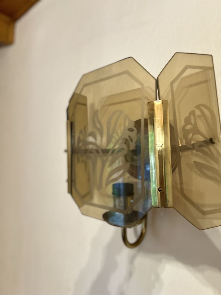 Lampa PRL kinkiet 2 sztuki szkło malowane
