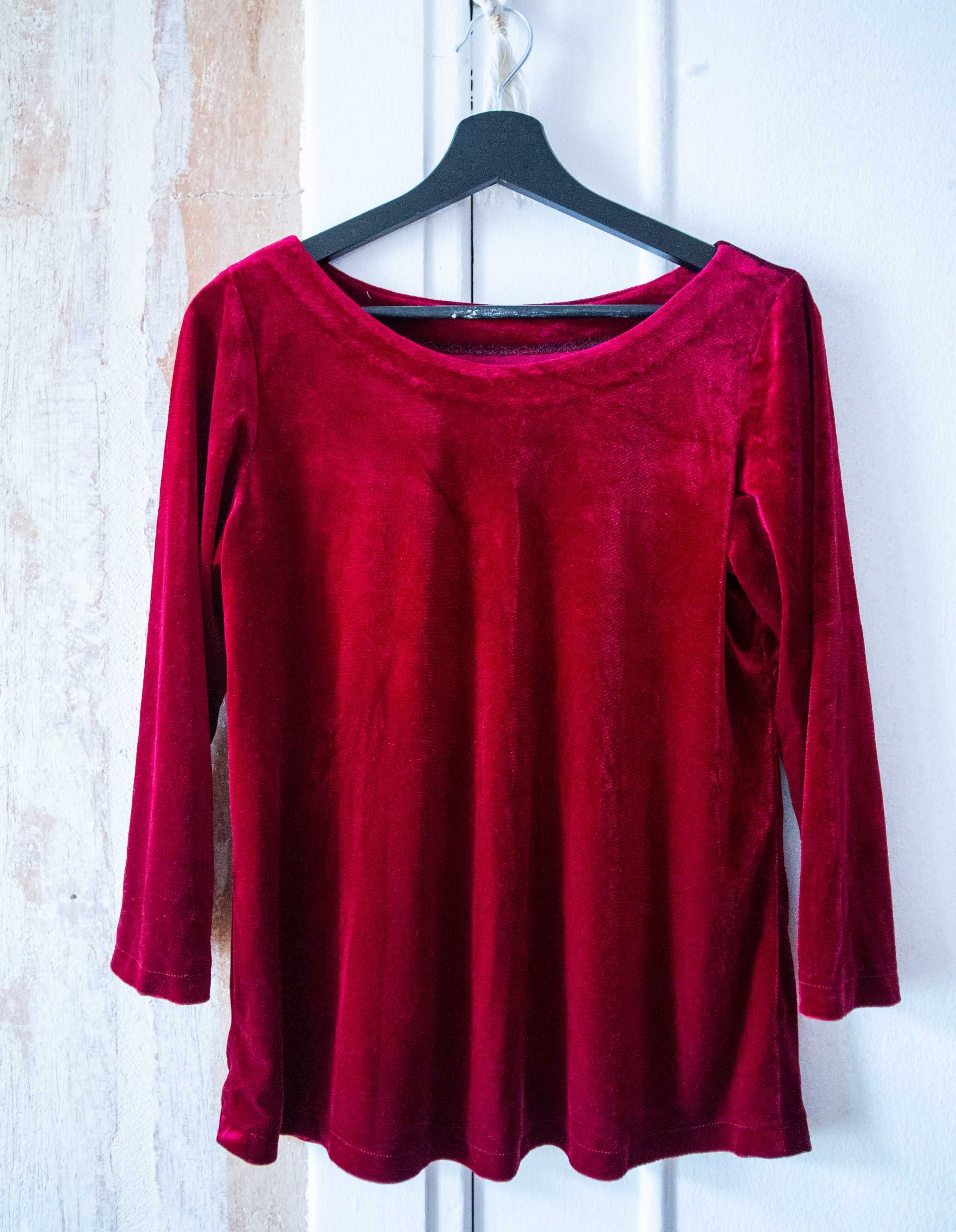 Czerwona, bordowa bluzka aksamit