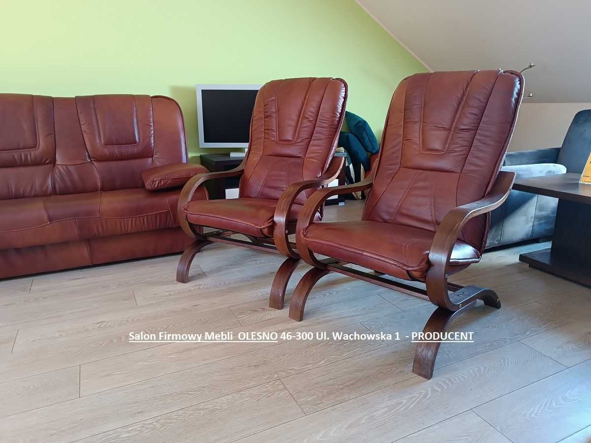 Nowy Komplet FINKA 3R+1+1 , Skóra Naturalna, ze spaniem + pojemnik