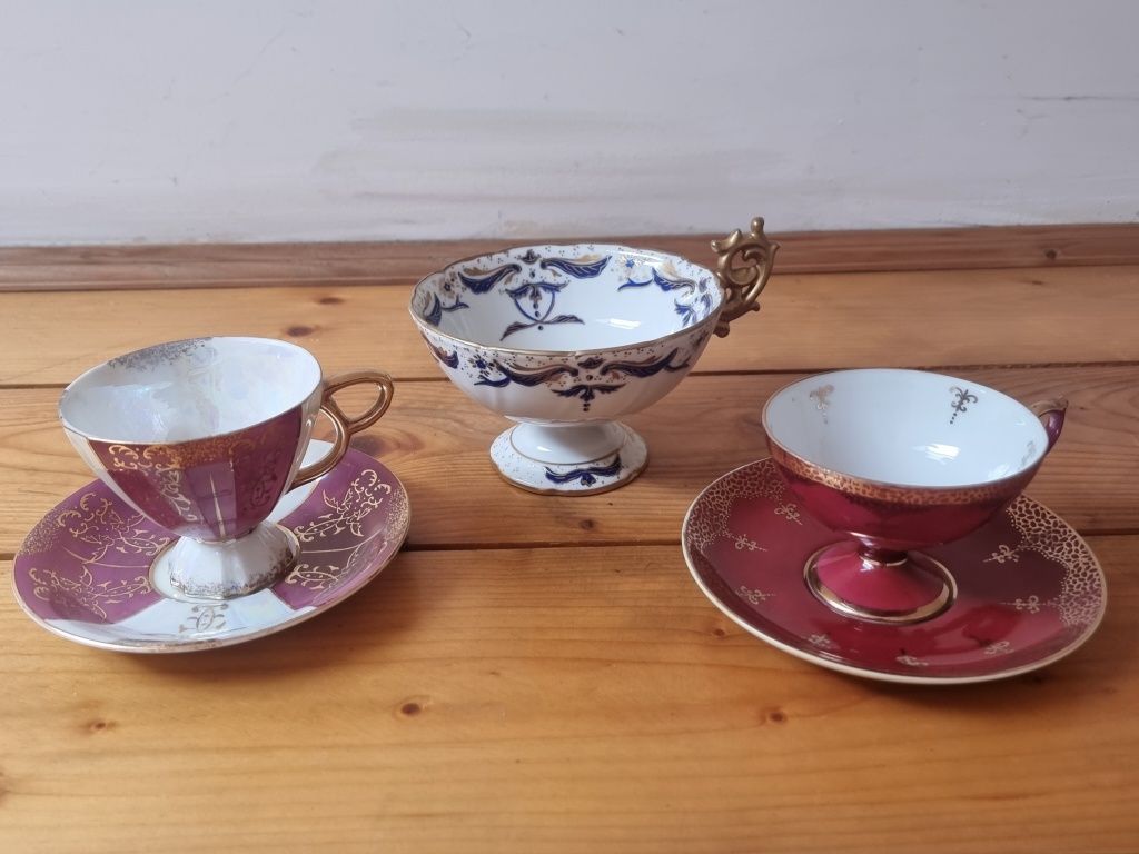 3 filiżanki porcelanowe zestaw kolekcja vintage porcelana