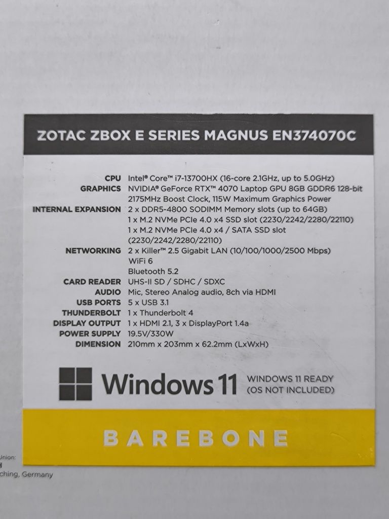 Zotac zbox MAGNUS EN374070C rtx 4070 + 32gb ddr5 Kingston fury