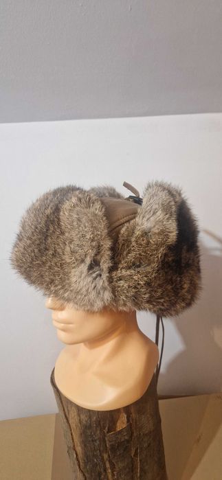 Czapka futrzana Pilotka z szarego królika