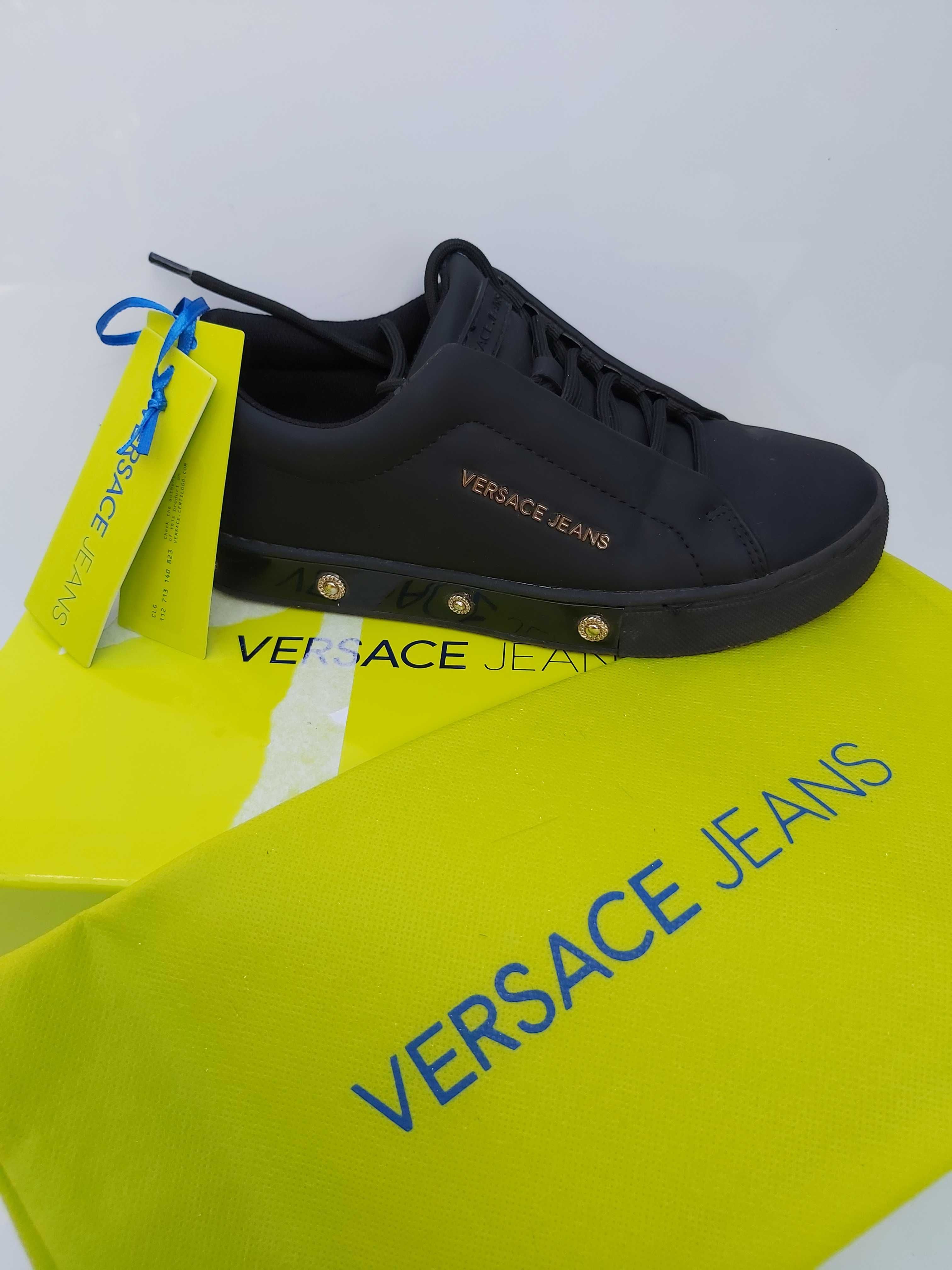 Sneakersy VERSACE czarne biżuteryjne trampki tenisówki 36