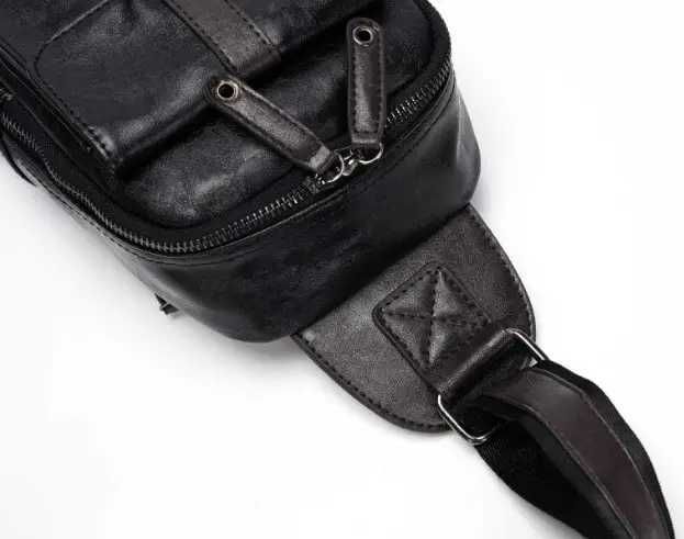 Мужская кожаная бананка модная сумка ранец портфель на грудь на плечо