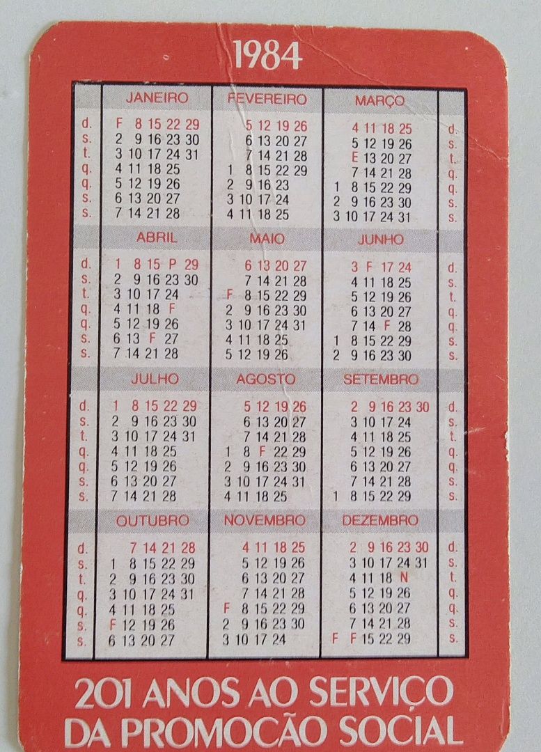 Calendários bolso novos. Tema" Lotaria Nacional "1985/92