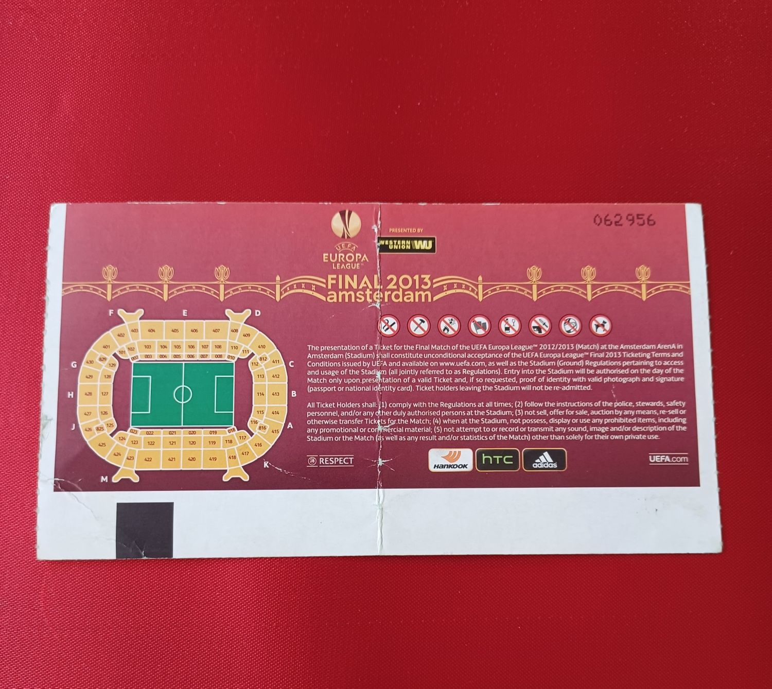 Bilhete usado final Liga Europa 2013 Benfica - Chelsea