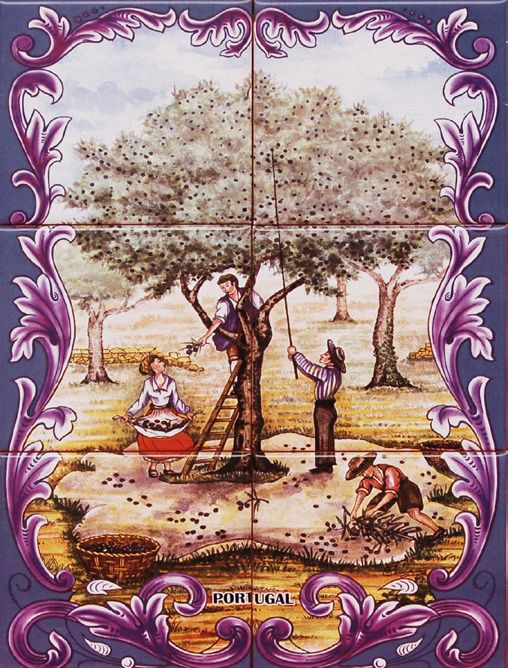 NOVO Painel de Azulejos Tradicional Apanha da Azeitona 30 cm x 20 cm