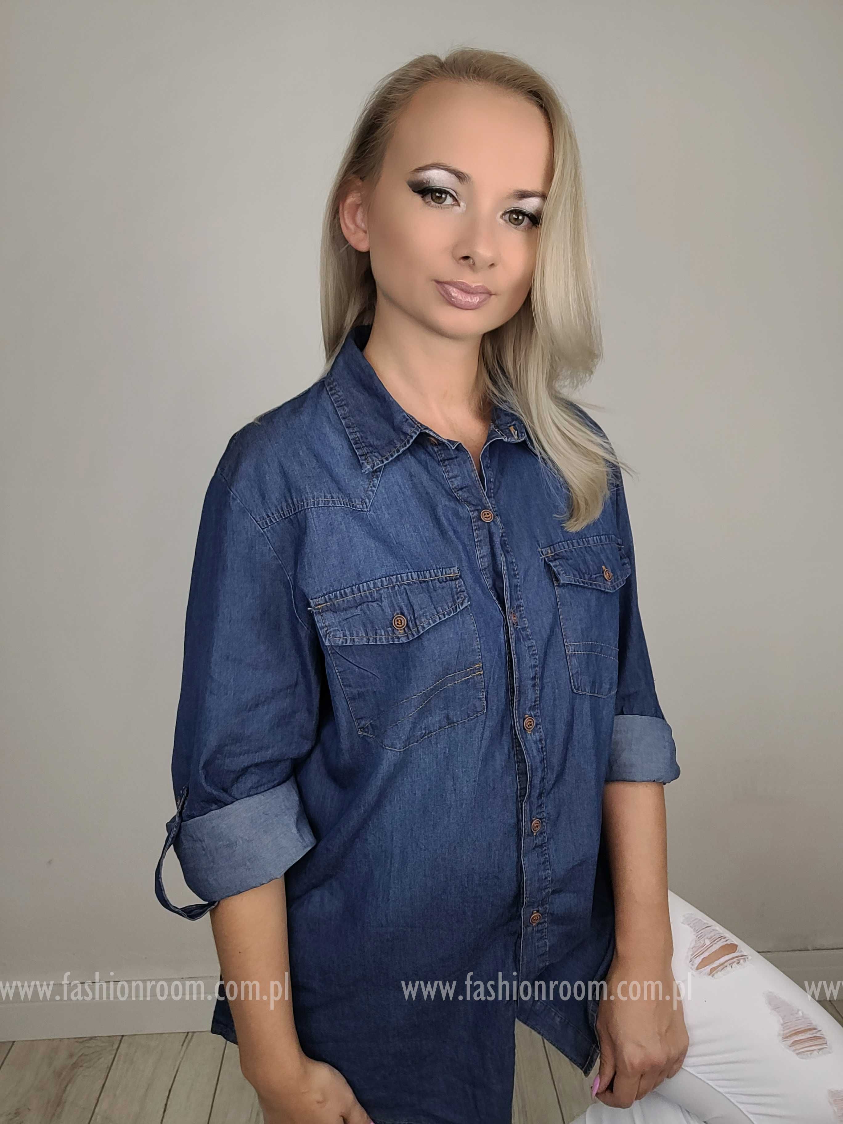 PLUS SIZE rozm 46 - 54 Koszula damska jeansowa klasyczna TU  52