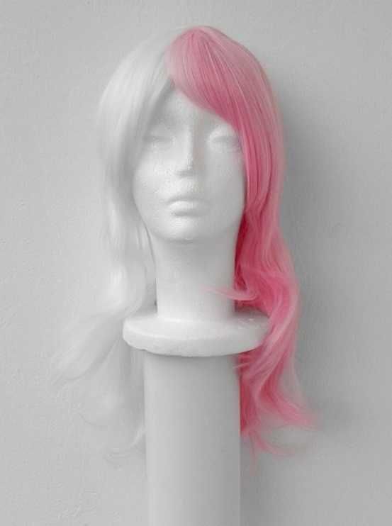 Usami Danganronpa Biała różowa dye split peruka cosplay wig