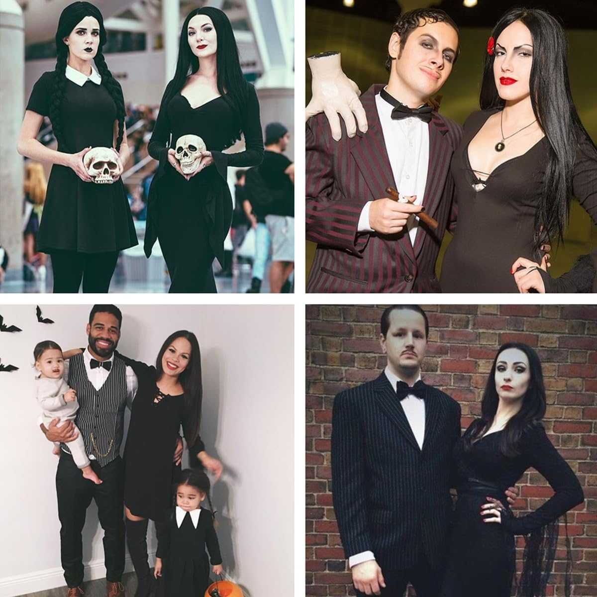 Peruka Czarna ADDAMS Cosplay włosy długie syntetyczne + AKCESORIA