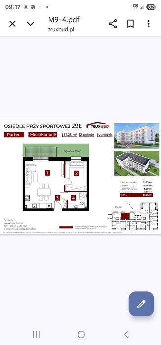 Mieszkanie na sprzedaż Rybno ul sportowa z ogródkiem