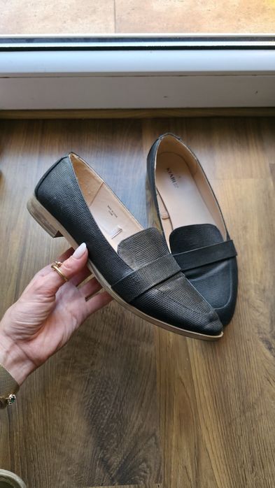 Czarne eleganckie mokasyny lordsy skórzane półbuty damskie do biura