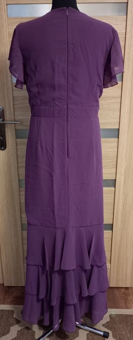 Boohoo Sukienka 46 falbany wesele impreza druhna maxi