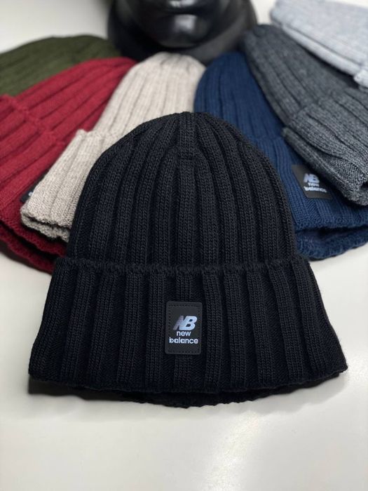-40% Мужская шапка на флисе New Balance 52-62 черная/серая/хаки ЗИМНЯЯ