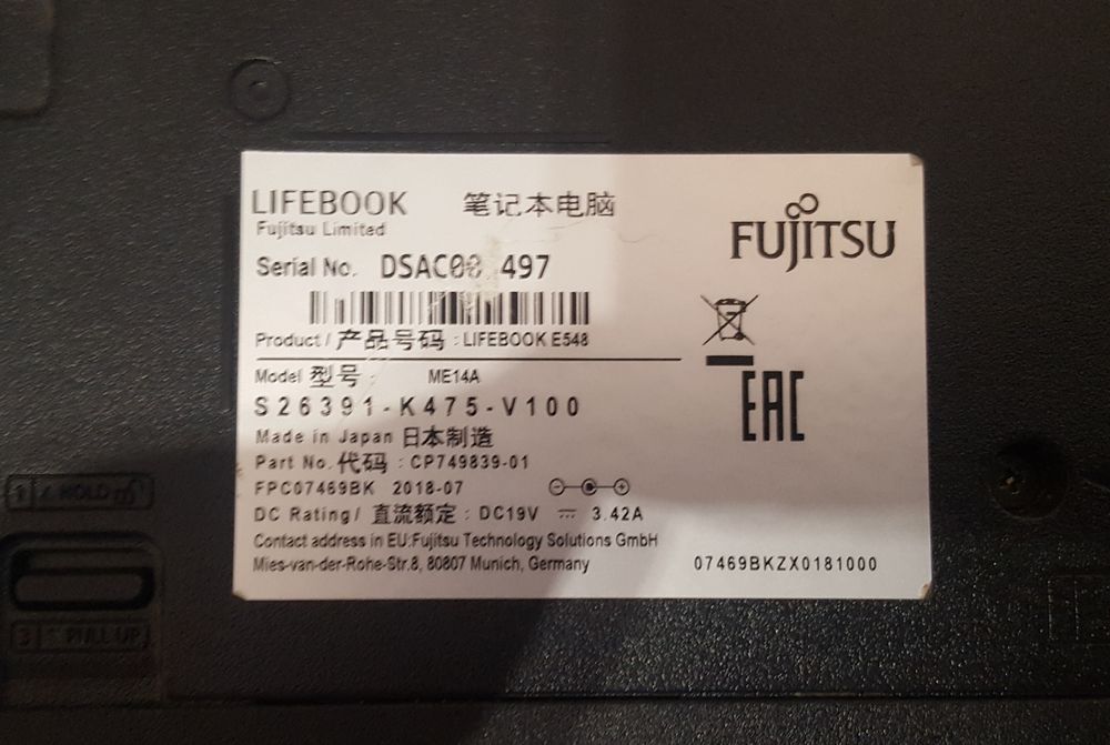 Ноутбук 14' Fujitsu Lifebook E548  core i5-8250U 8Gb DDR4 256Gb SSD