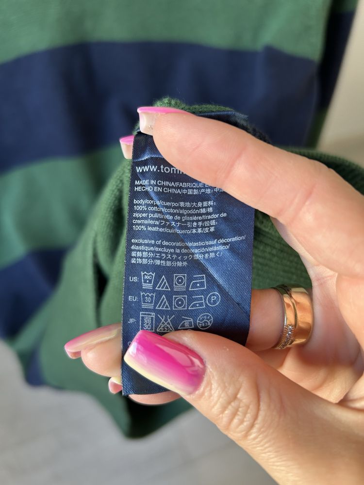 Sweter S Tommy Hilfiger męski zamek 100% bawełna w paski