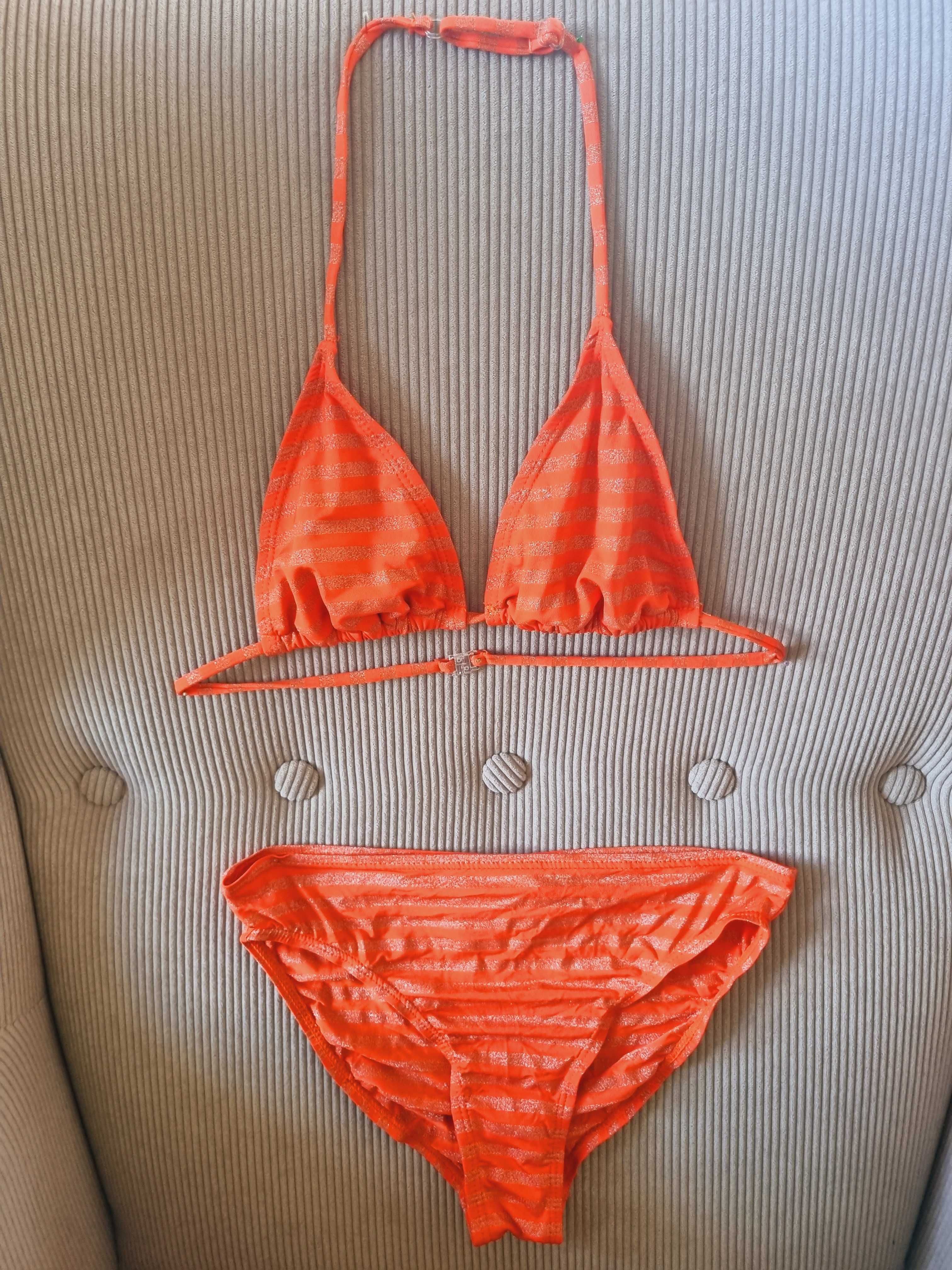 Strój kąpielowy dwuczęściowy 146/152/158 bikini pomarańczowo-złoty