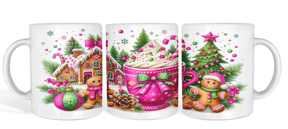 Kubek świąteczny z pierniczkami i choinką zimowy wzór Boże Narodzenie