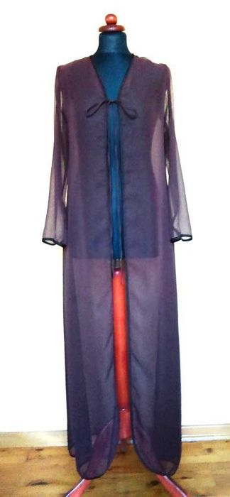 Wieczorowy szyfonowy płaszcz brąz mgiełka sylwester wesele vintage M