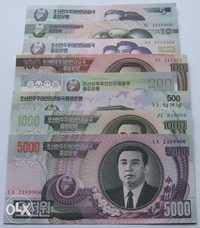 Banknoty KOREA PÓŁNOCNA - Zestaw !!! Stan Bankowy UNC !!!