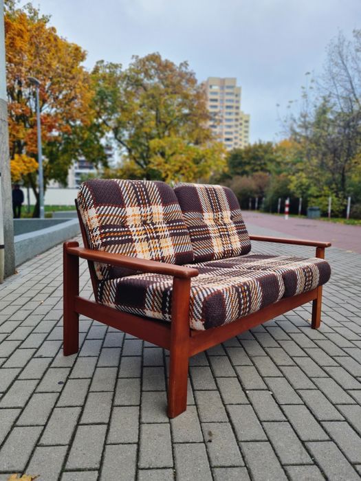 Sofa dwuosobowa tekowa duński design,Dania lata 70,mid-century vintage
