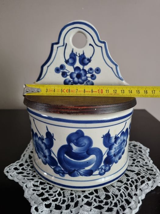 Solniczka fajans Włocławek niebieska duża