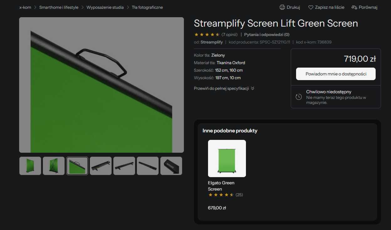 Green Screen - Streamplify Screen Lift Green Screen JAK NOWY!