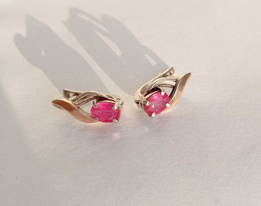 Сережки серьги з рубінами, срібло 925, золоті накладки. Вінтаж