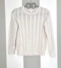 Sweterek H&M kremowy pleciony sweter warkoczyki warkocze