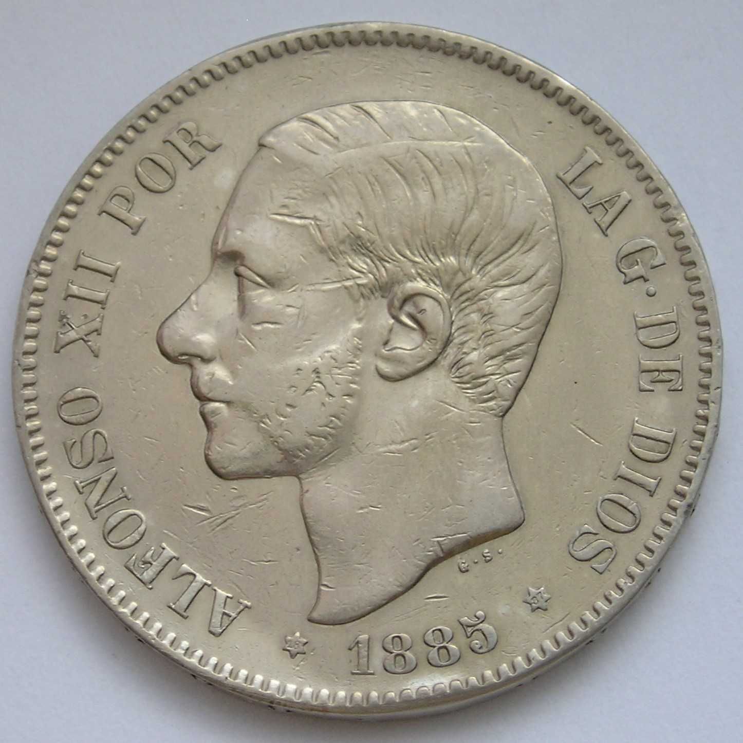 Hiszpania 5 peset 1885 - król Alfons XII - srebro