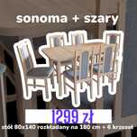 Nowe: Stół 80x140/180 + 6 krzeseł, sonoma + szary , dostawa cała PL