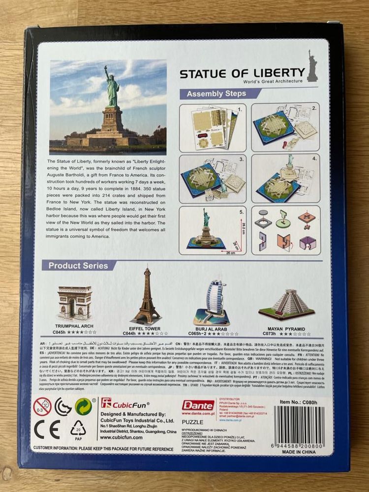 Puzzle piankowe 3D Statua Wolności CubicFun