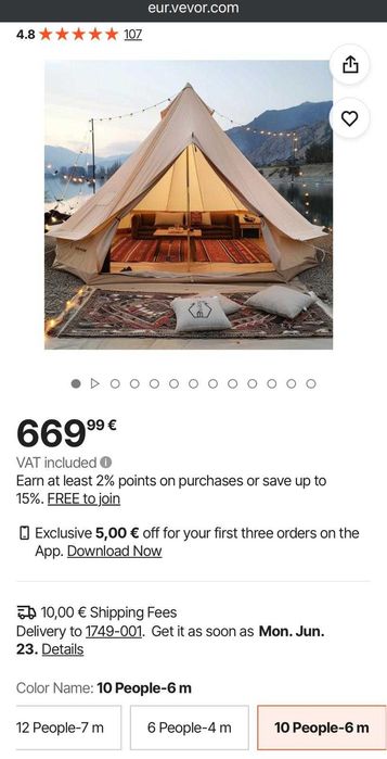 2x Tendas lona VEVOR 4 estações 6m até 10 pessoas cabe aquecimento