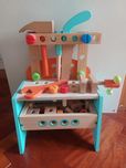 Mesa e caixa de ferramentas em madeira Brinquedo crianças
