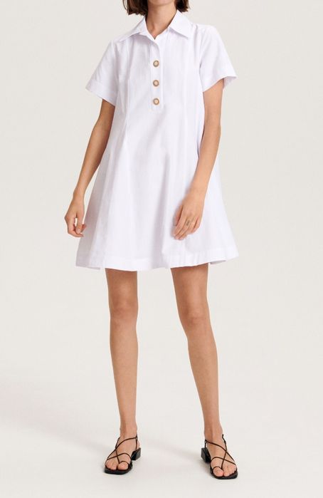 Sukienka biała z kołnierzem guziki Reserved Zara nowa