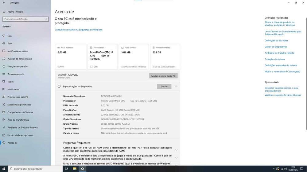 Computador desktop i5 8GB RAM 240GB SSD + WiFi/BT com oferta