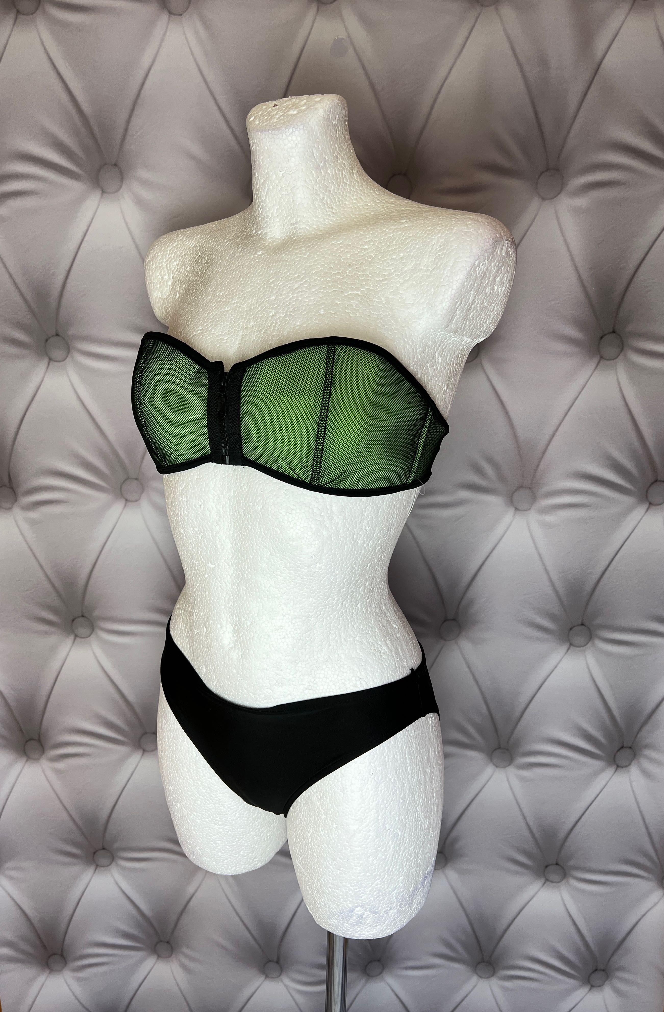 Nowy strój kąpielowy strapless bez ramiączek siateczka zielony XS i S