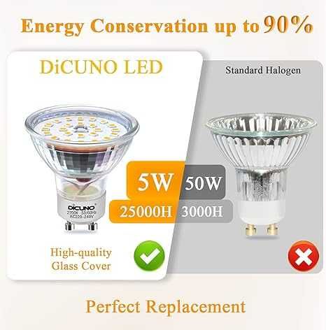 Żarówki LED DiCUNO GU10, ciepła biel 2700 K, 5 W 450 lm - 10 sztuk