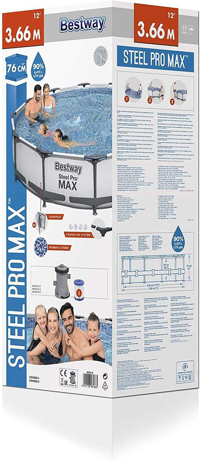 Basen Ogrodowy Stelażowy BESTWAY 366x76 cm PRO MAX Pompa Filtr 9w1