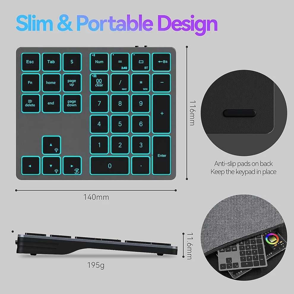 Bluetooth/2,4G NumPad беспроводная цифровая клавиатура с подсветкой