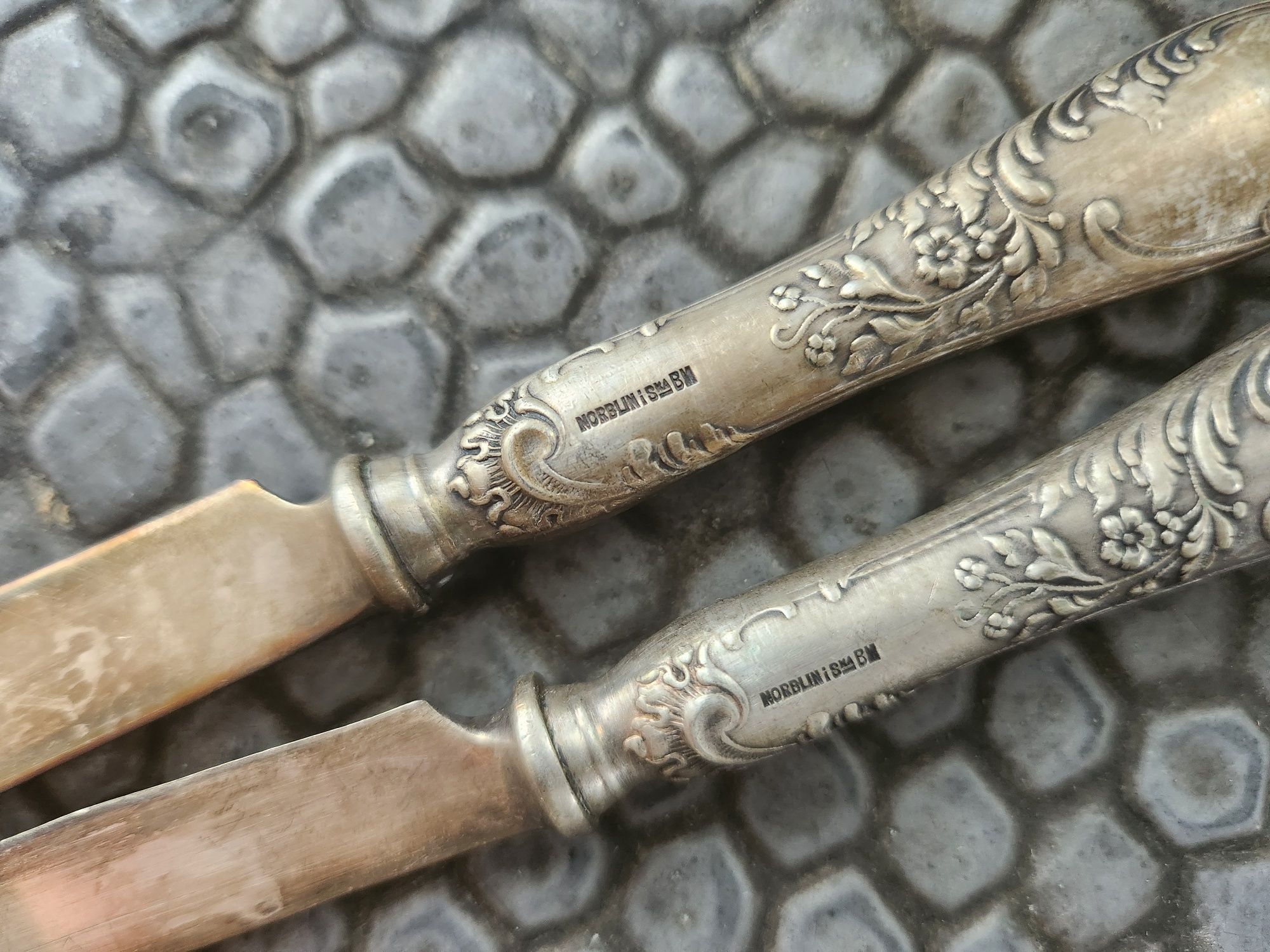 Norblin wzór Aleksandra 1908 rok nożyk do owoców posrebrzany plater