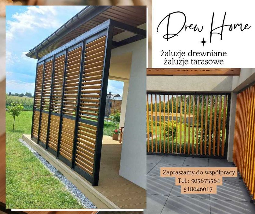 Żaluzje drewniane ruchome rolety tarasowe shuttersy
